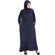 Designer Nida abaya with patchwork- Navy Blue